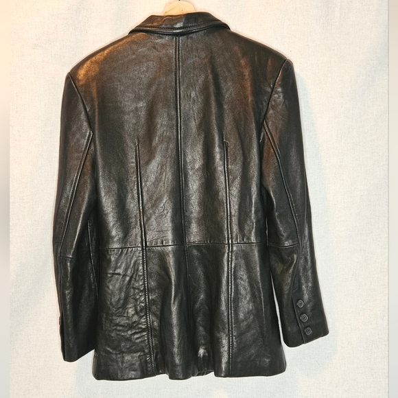 Ms. Maxima black leather coat mid-length trench size women's M - Picture 2 of 13